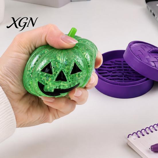 Stretchy Pumpkin Toy 1/4Pcs Halloween Stress Relief with Steamer, Glitter Head Squeeze Sensory Toy, Party Favors for Kids and Adults