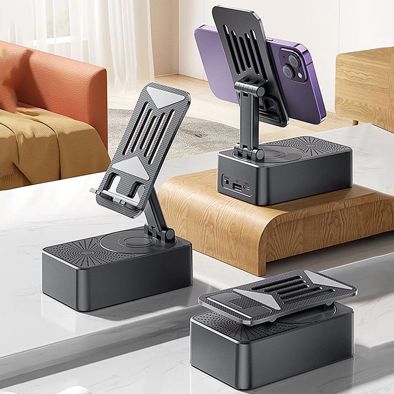Suport 3 în 1 pentru telefon mobil, difuzor Bluetooth, baterie externă, rotativ, pliabil, suport de birou leneș pentru telefon mobil, tablete