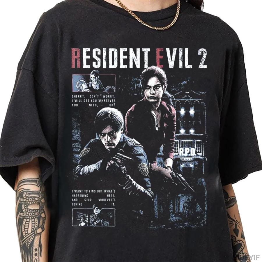 Resident Evil 2 Biohazard Game Tshirt for Men Women Leon Kennedy Cotton T Shirts Streetwear Tops J56 Hip Hop Mens Clothing
