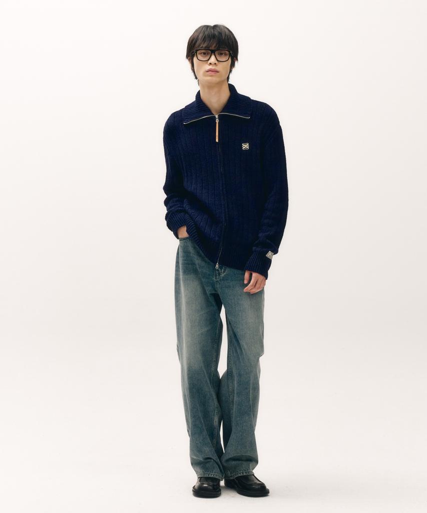 Satur Faro Boucle Knit Zip-Up Navy