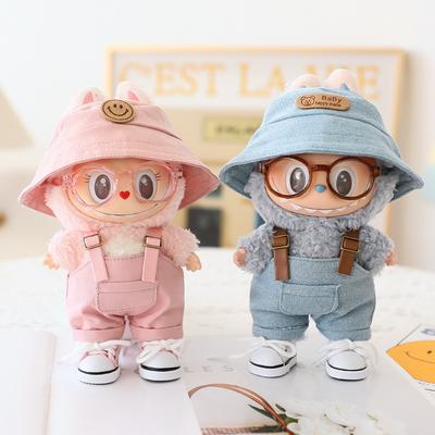 17cm Labubu Doll Clothes Set (No Doll) Fisherman's Hat and Overalls Set
