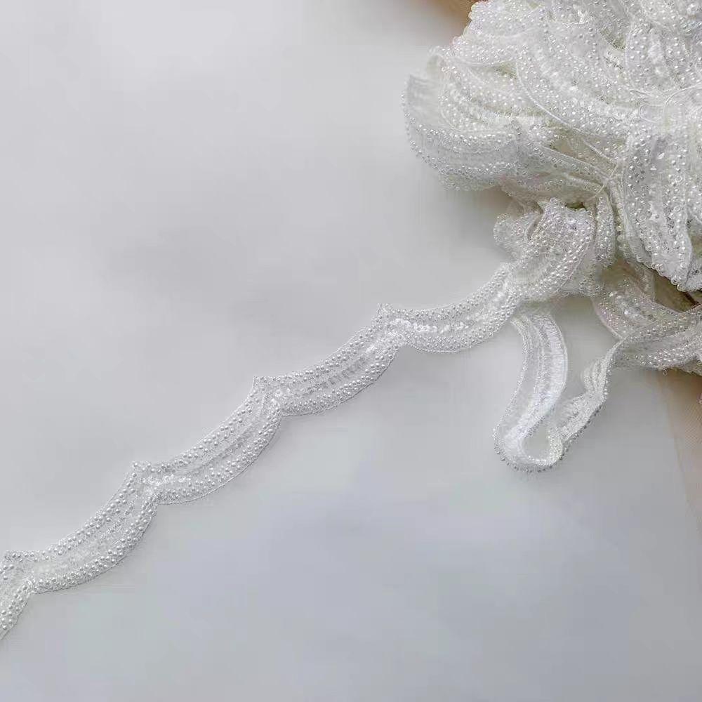 1Yard/91cm Luxury Beaded Embroidery Lace Ribbon DIY Wedding Dresses Sewing Decoration