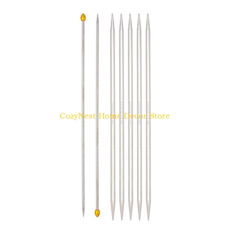 92MF 7Pcs Stainless Steel Knitting Needle Set Double Pointed Head Knitting Needle Single Pointed Knitting Needle for Beginner