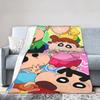 Shinchans 90S Cartoon Flannel Blanket  Awesome Throw Blankets For Bed Sofa Couch 150*125Cm Rug Piece