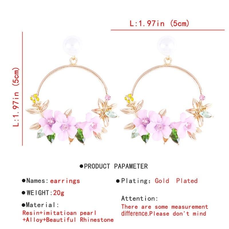 New Elegant Big Circle Flower Drop Earrings for Women Fashion Simulated Pearl Rhinestone Earring
