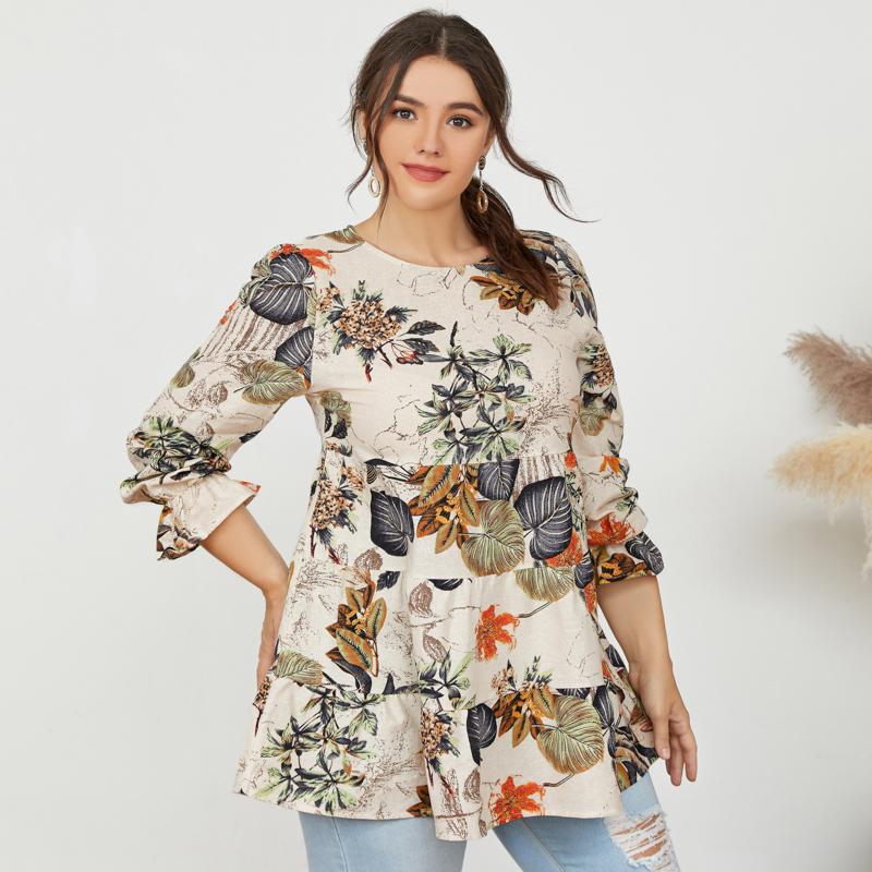 

Женская повседневная блузка с пышным воротником и длинным рукавом с цветочным принтом FZH