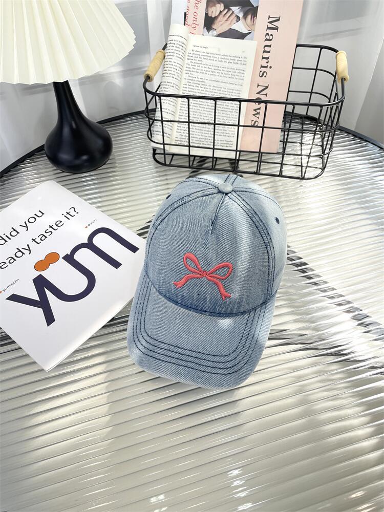 

ins бант вышитая кепка женская весна 2024 новая ковбойская шляпа показывающая лицо маленькая бейсболка мужская Adjustable (55-59cm) светло-синий