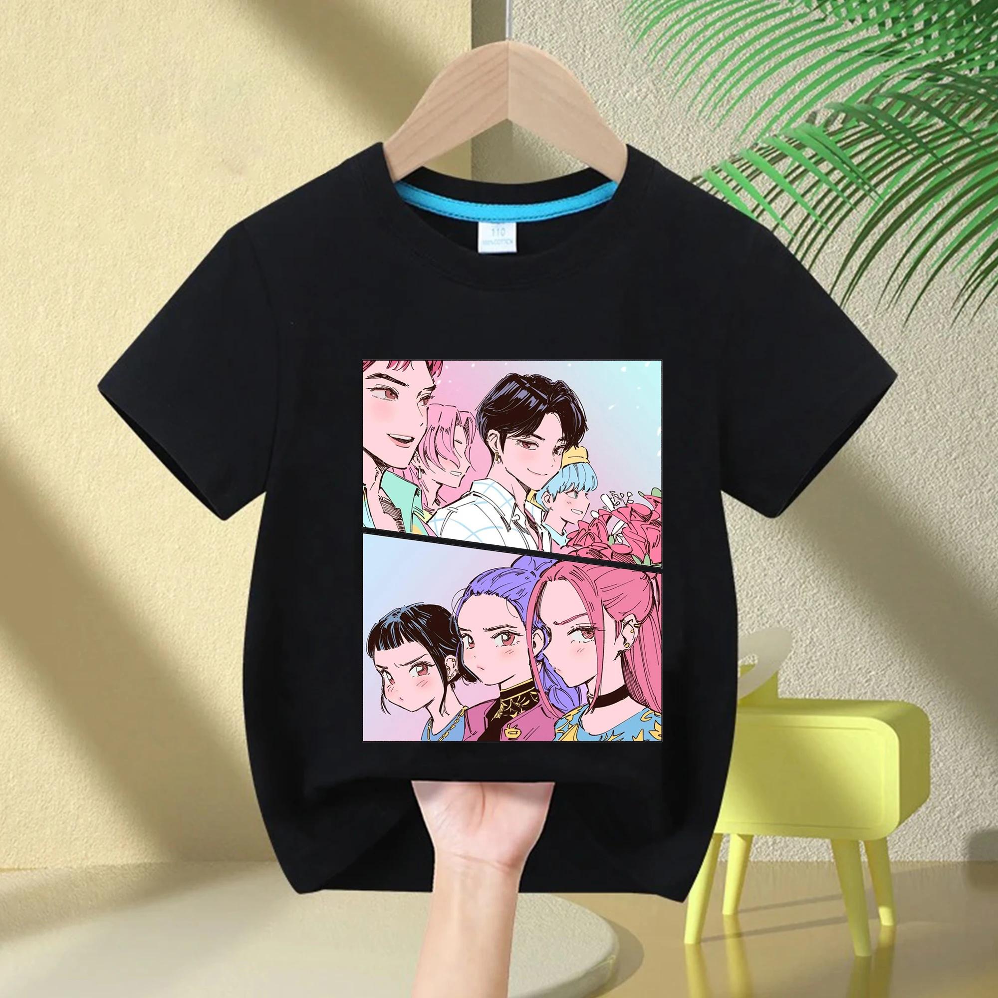 

KPop Demon Hunters Rumi Cartoon Girls T-shirt Round Neck Fashion Casual Top Children s T-shirt Girls Clothing 130