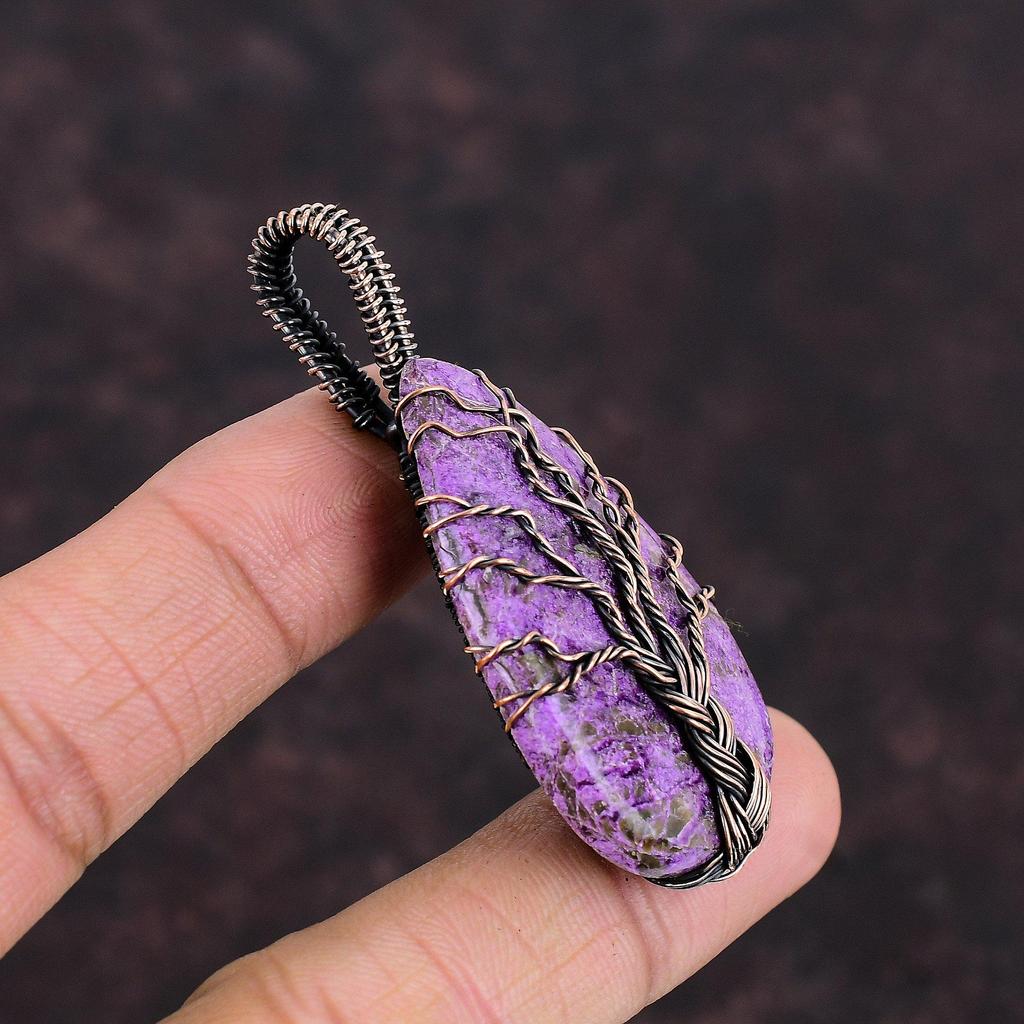 Tree Of Life Purpurite Pendant Copper Wire Wrapped Pendant Handmade Pendant Unique Copper Jewelry Gift For Her Tree Of Life Gemstone Jewelry