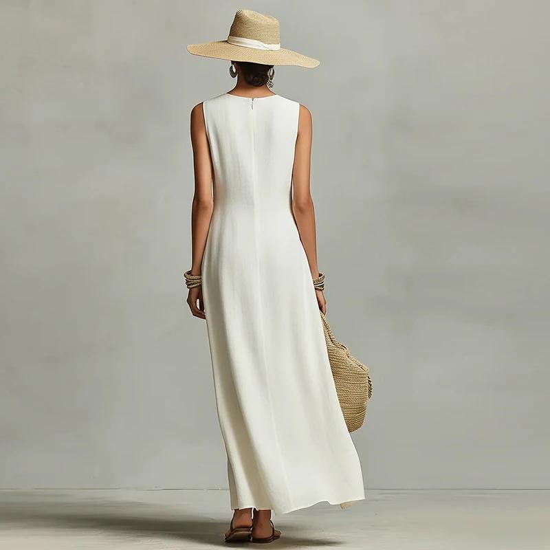Summer Maxi Dresses For Women Casual O Neck Sleeveless Loose Asymmetrical Hem Long Dress Women Elegant Beach Holiday Sundress