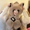 Cartoon Winter Plush Hat 2 IN 1 Ear Protection Cap Skiing Animal Ear Scarf Hat  Outdoor