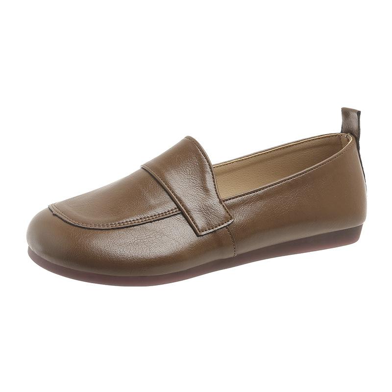 

Весенние туфли с неглубокой горловиной из мягкой кожи на подошве для мам, повседневные и удобные женские туфли-одиночки с плоской подошвой в стиле ретро, женские туфли ручной работы, большие размеры 35 коричневый