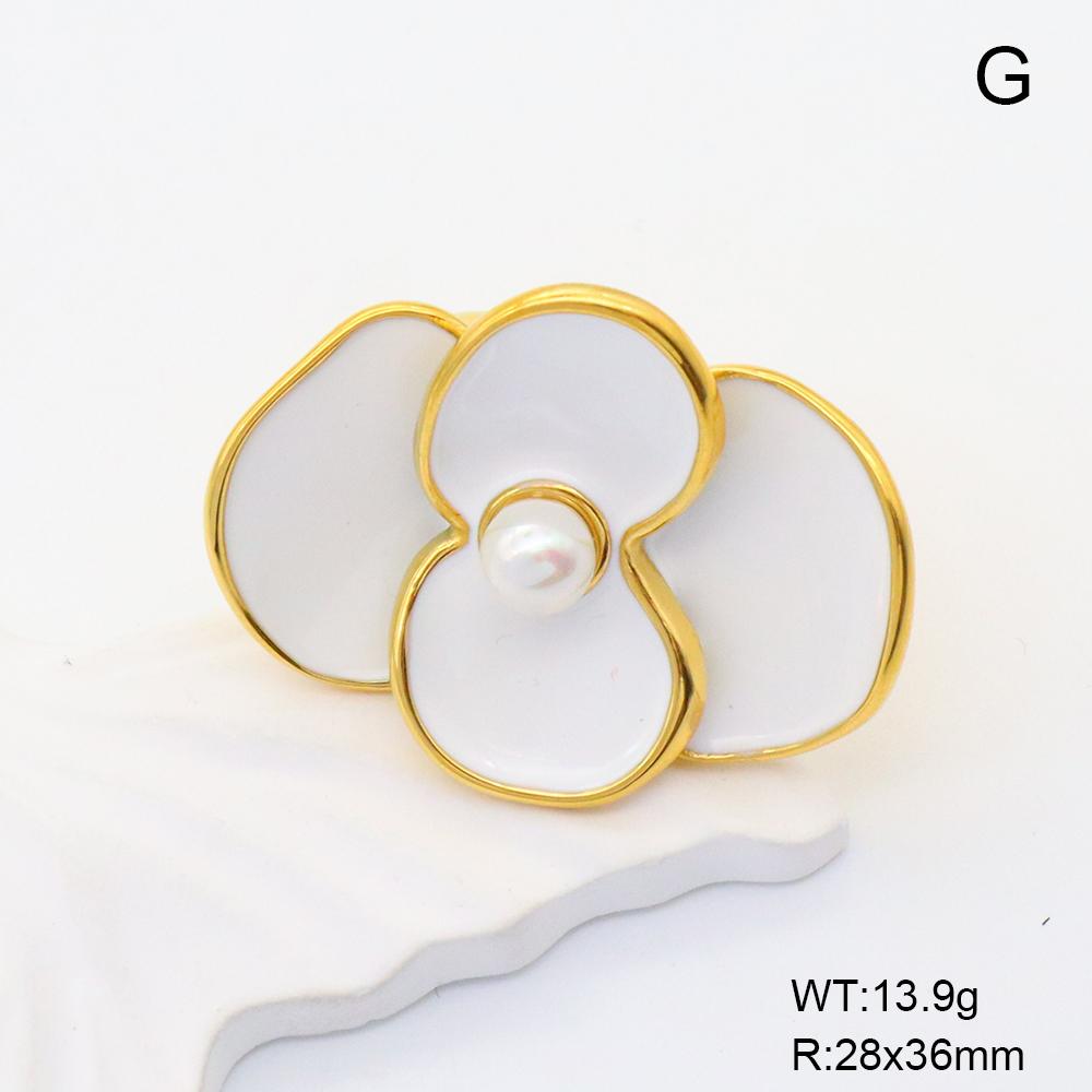 JUSNOVA Elegant 18K Gold Stainless Steel Gemstone Rings Size 7 White Zircon Cross Shape Flower Rings Set