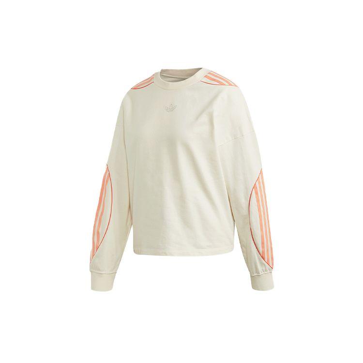 Adidas Originals Cropped Sweater Striped College Sweatshirt Women Sweaters Peach FM1952