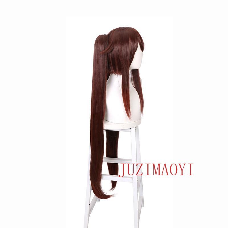 GenshinImpact HuTao Cosplay Wig Hu Tao 110cm Long Brown Heat Resistant Synthetic Wig Double Ponytail Anime Cosplay Wig + Wig Cap
