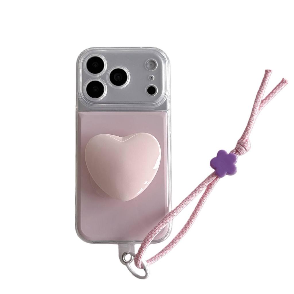Macaron drum bag three colors + love bracket, suitable for Apple 17Pro max mobile phone case iPhone16 all-inclusive women