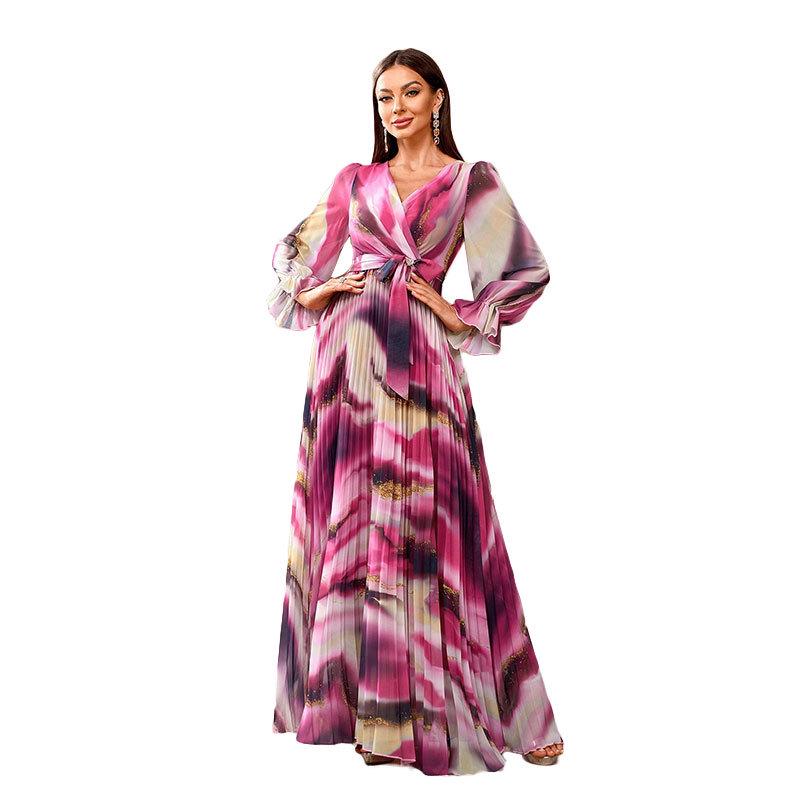 

KY1238-2 Chiffon Printed Elegant Bridesmaid Dress for Weddings and Banquets Medium маджента