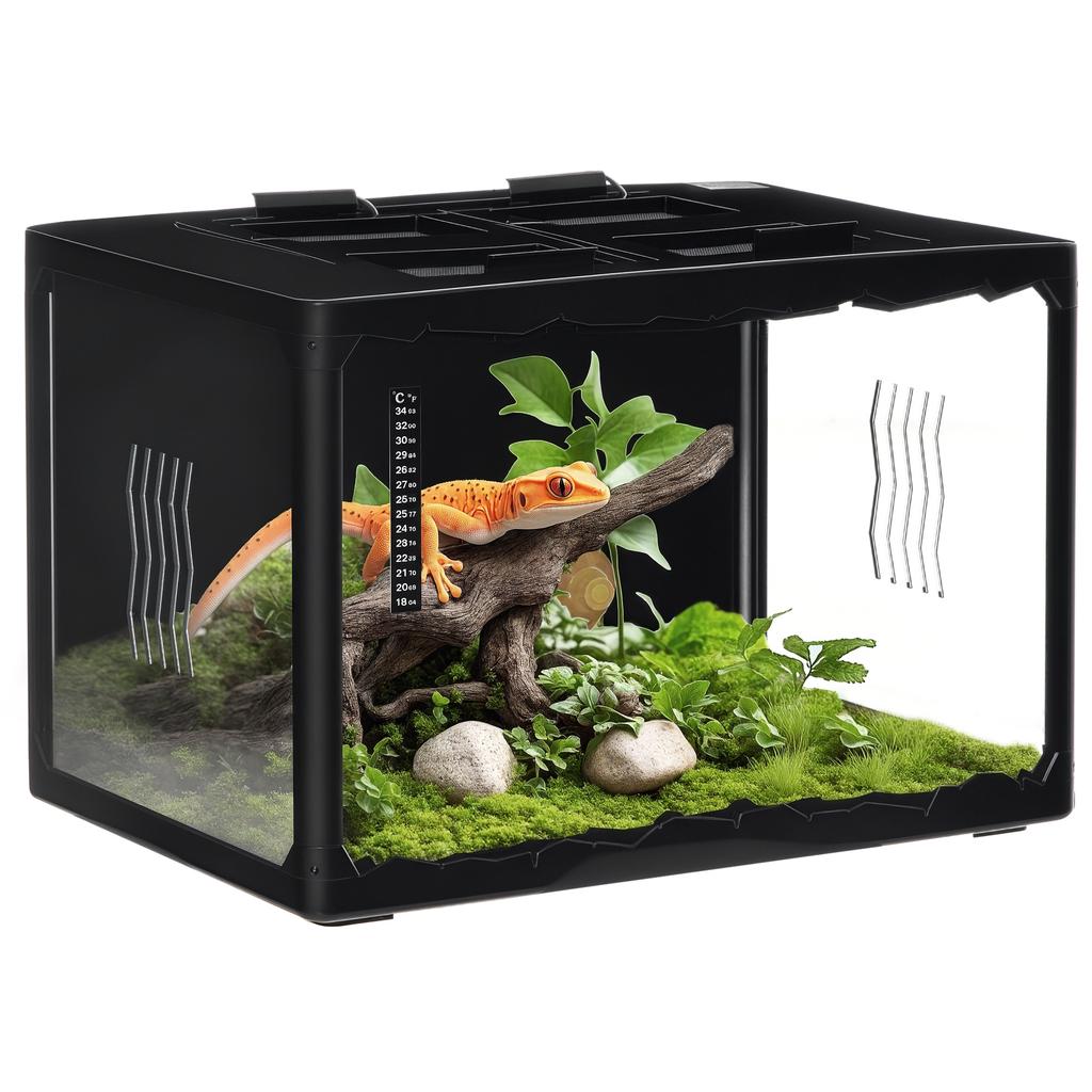 Terrarium for Tortoises and Reptiles with Thermometer 18-34℃, 60x40x40.5 cm, Black