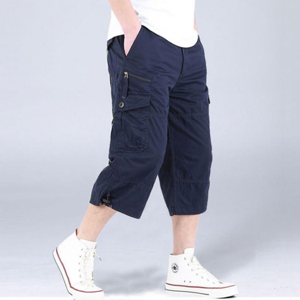 Sommer Herren Casual Baumwolle Cargo Shorts Overalls Lange Länge Multi Pocket Hot Breeches Caprihose Männlich Taktische Kurze M-5XL