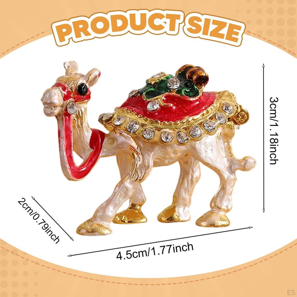 Camel Figurine Enameled Jewelry Box Case Multipurpose Alloy Art Decor Trinket Treasure