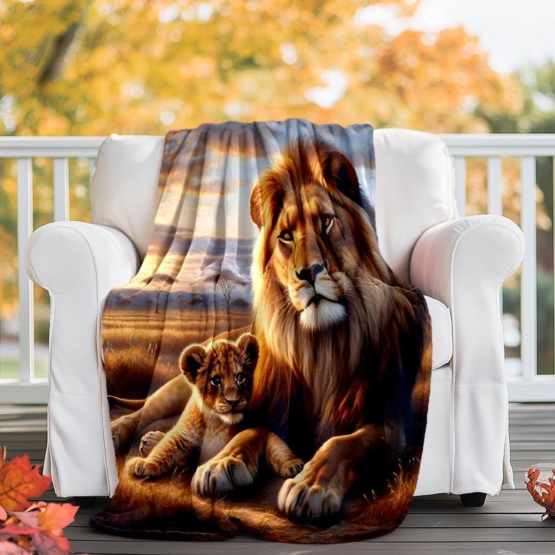 1pc Lion Printing Lightweight Flannel Blanket, Comfortable and Warm Blanket, for Camping Sofa Bed and Couch Office, Gift Blankets in