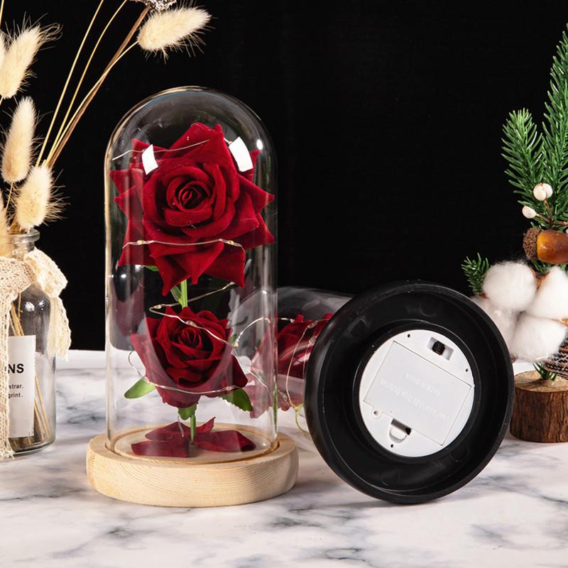 Two roses glass cover ornament Christmas Valentine's Day birthday gift LED light simulation eternal flower