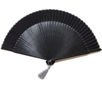 Handmade by a Fan for Short Silk 42 Spaces 126021 Craftsman, Men, Fan, Black-dyed Bones, 22cm, (with Tassels), Black,