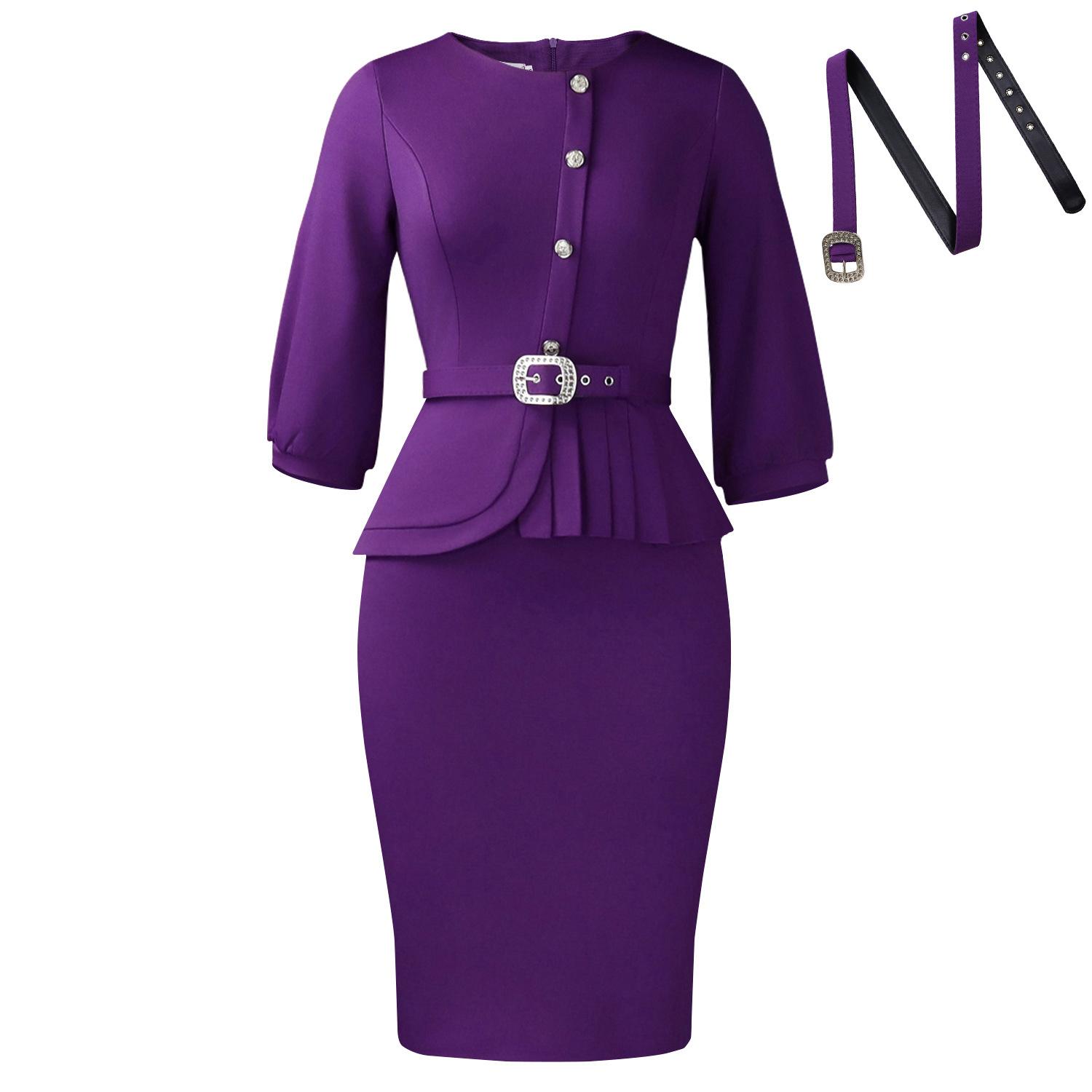 

Women s clothing new style temperament elegant commuter round neck seven-quarter sleeve hip dress XXXL