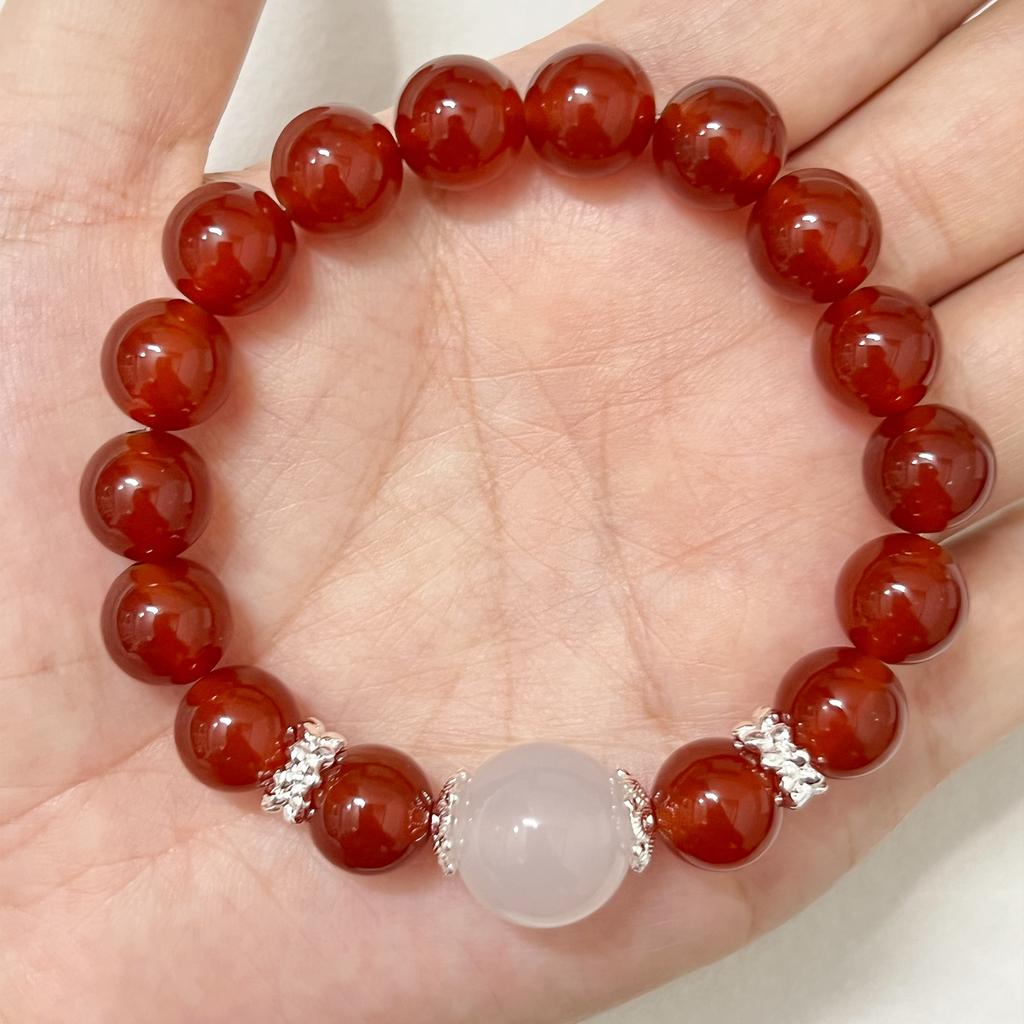 Natural Stone Beaded Bracelets for Women Handmade 10mm Round Beads Agate Bracelet Semi-Precious Gemstone Elastic Bangle DIY Jewelry Gifts