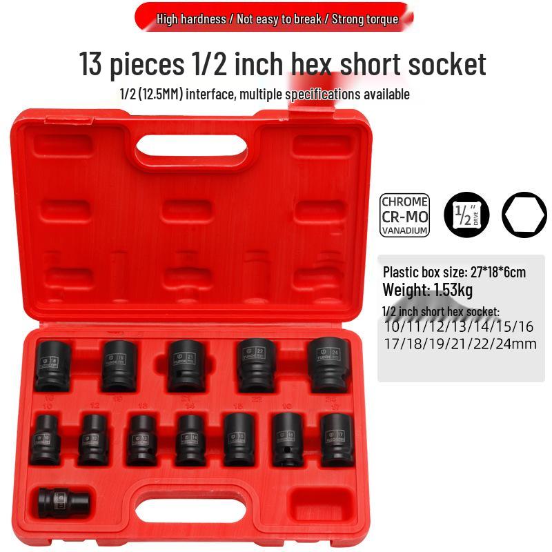13-Piece Heavy-Duty 1/2-Inch Hex Impact Socket Set for Electric Wrench