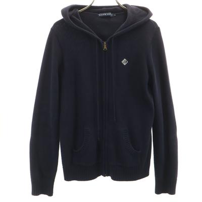 Long Sleeve Knit Zip Hoodie L Navy Women Used