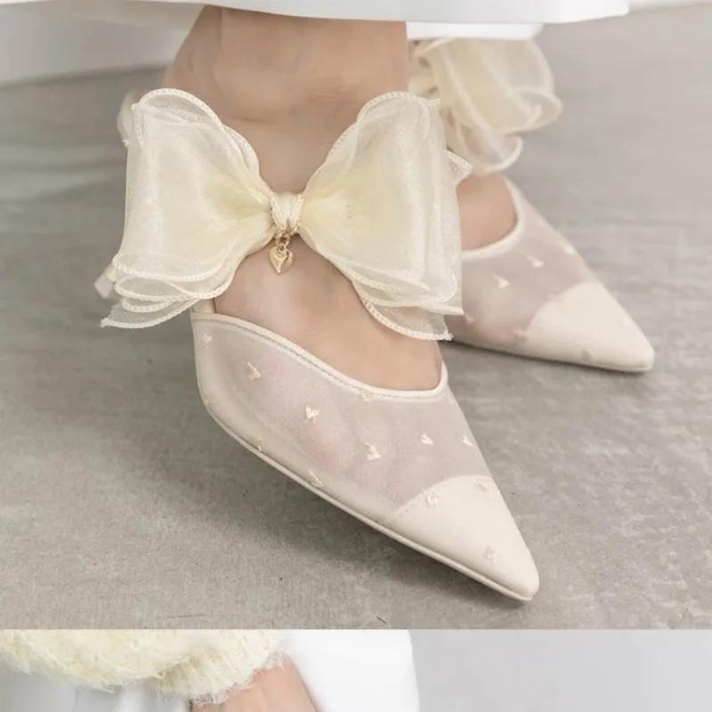 Fashion Fashion Sandals for Women 2025 Spring and Summer New Sweet Bow Flash Diamond Cool Drag Outside Wear Stiletto Baotou High Heel
