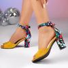 Fashion Plus Size Mix Color Peep Toe Sandals Women Vintage Summer Cover Heel Sandal Ladies Fashion Anckle Wrap Thick Sole Sandal Mujer