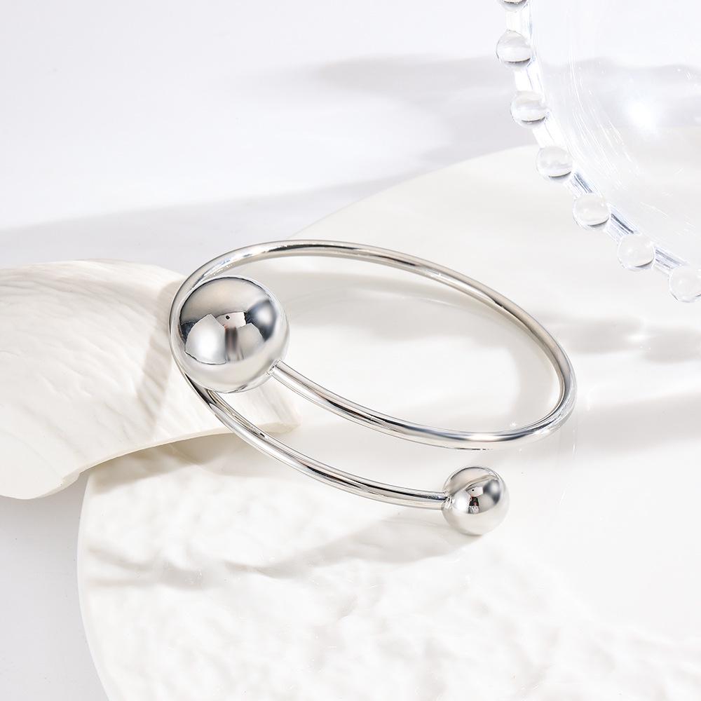 

18K Gold-Plated Double-Layer Hollow Bead Open Bangle Bracelet