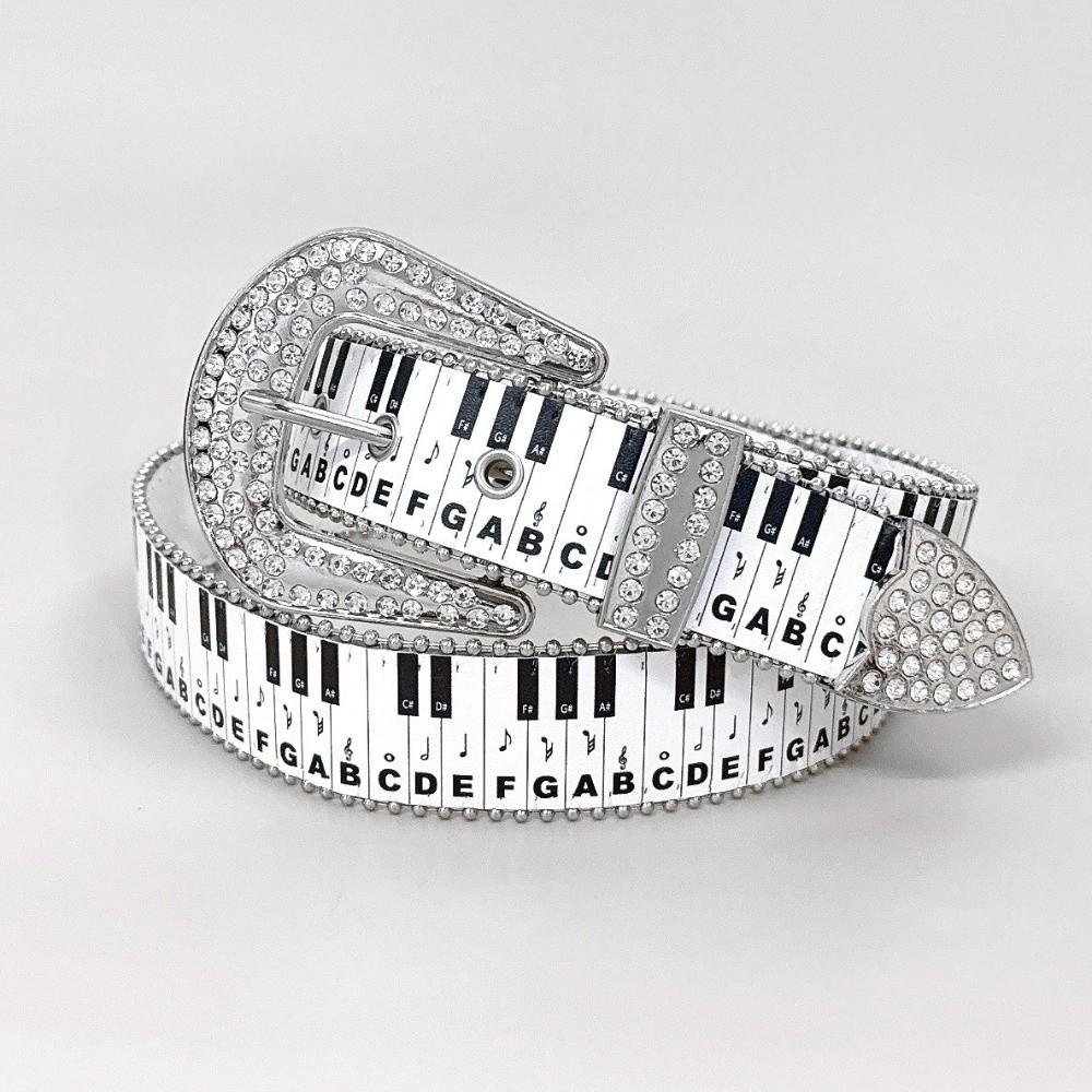Korean Style Rhinestone Waistband Graffiti Dress Jeans Belt Piano Key Note Belt Streetwear