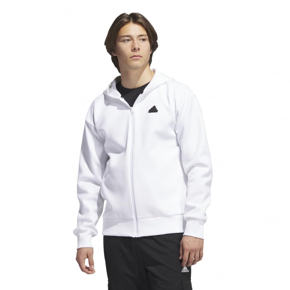 Adidas Future Icons Badge of Sport Size White Full-Zip Hoodie, Men's, M,