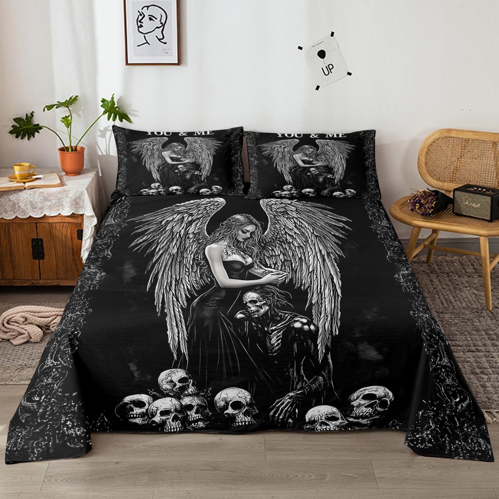 Angel Demon 4 Piece Bed Sheet Set, Includes 1 Flat Sheet, 1 California King Flat Sheet, 2 Pillow Cases (Culture, Tradition)