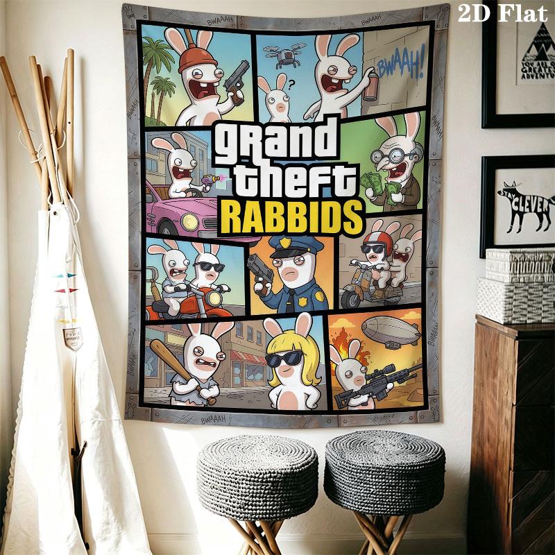 Rabbids Invasion Glow Wall Hanging Printed Fabric Blanket Decorative Tapestries for Bedroom Living Room Home Decor