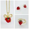 14K Gold Plated Jewelry Set For Women Enamel Red Strawberry Stud Earrings Necklace Ring S Cute Jewellery Set Gifts