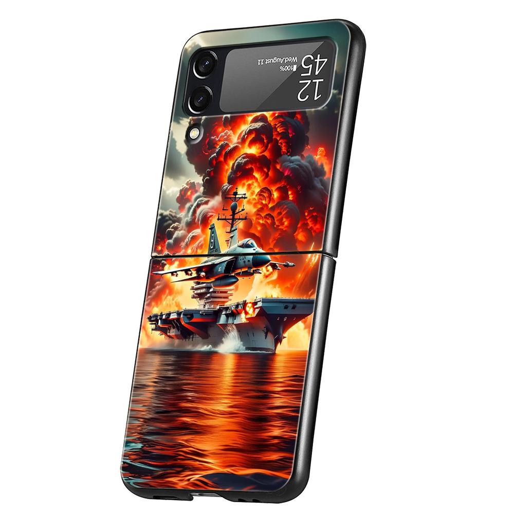 

Fighter Plane Hard PC Phone Case For Samsung Galaxy Z Flip 7 6 5 4 Black Cover For Galaxy Z Flip 3 Foldable Shockproof Capas Bag Z Flip 5