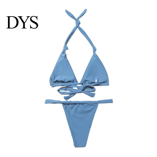 Attractive Bikini Ensemble 2Pcs/Set Women Set Halter Padded Wireless Bra High Close-fitting Tankini Waist Swimming Briefs Split Design Solid