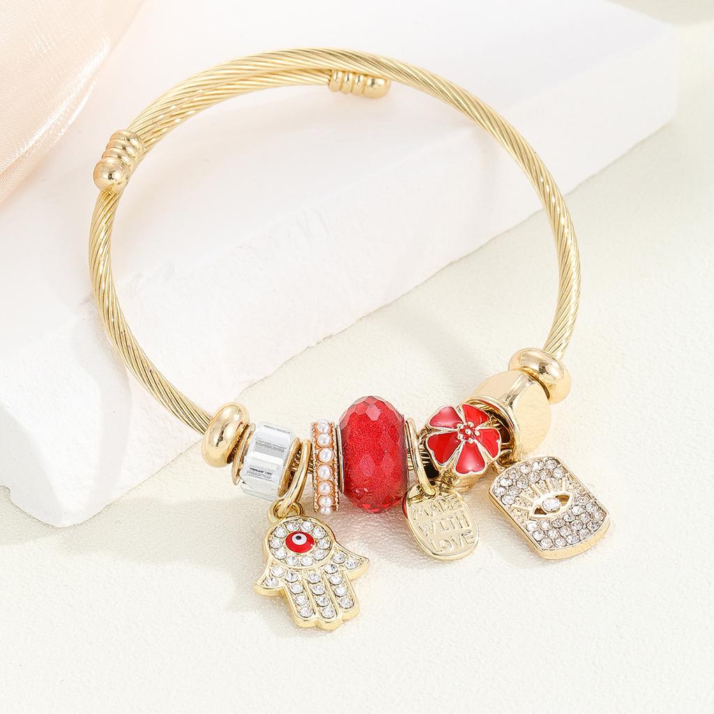 Bracelet DIY Inlaid Heart Pendant Adjustable Open Bangle