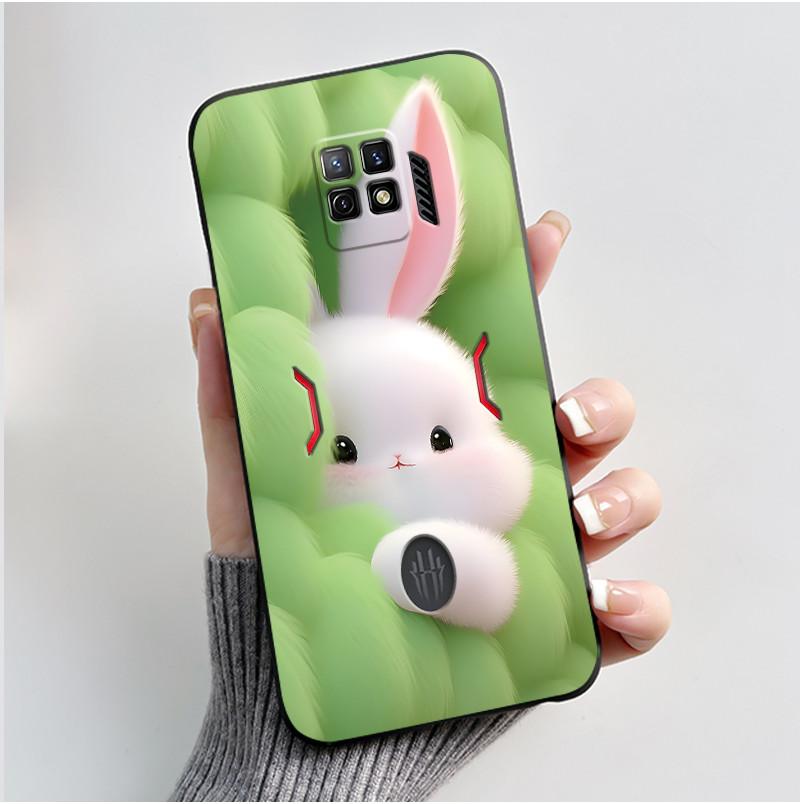 For Nubia Red Magic 7 Pro Case NX709J Back Cover Cute Heart Rabbit Black Soft TPU Phone Case For Red Magic 7S Pro NX709S Shell