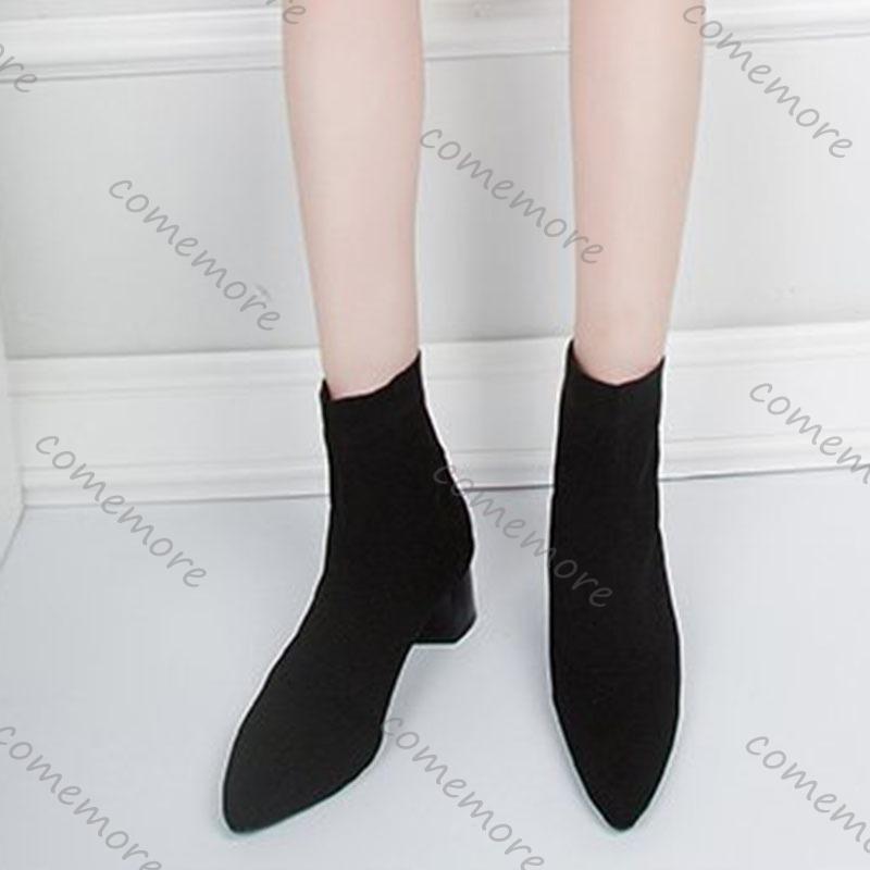Comemore Autumn and Winter New Pointed Toe Sock Boots for Women Knitted Stretch Comfortable Casual Elastic Solid Ankle Boots