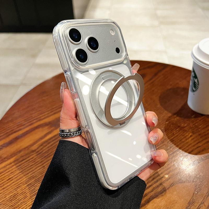 

for Magsafe Rotating Bracket Transparent Acrylic Case for iPhone 17 16 Pro Max Ring Holder Stand Acrylic Shockproof Clear Cover iPhone17