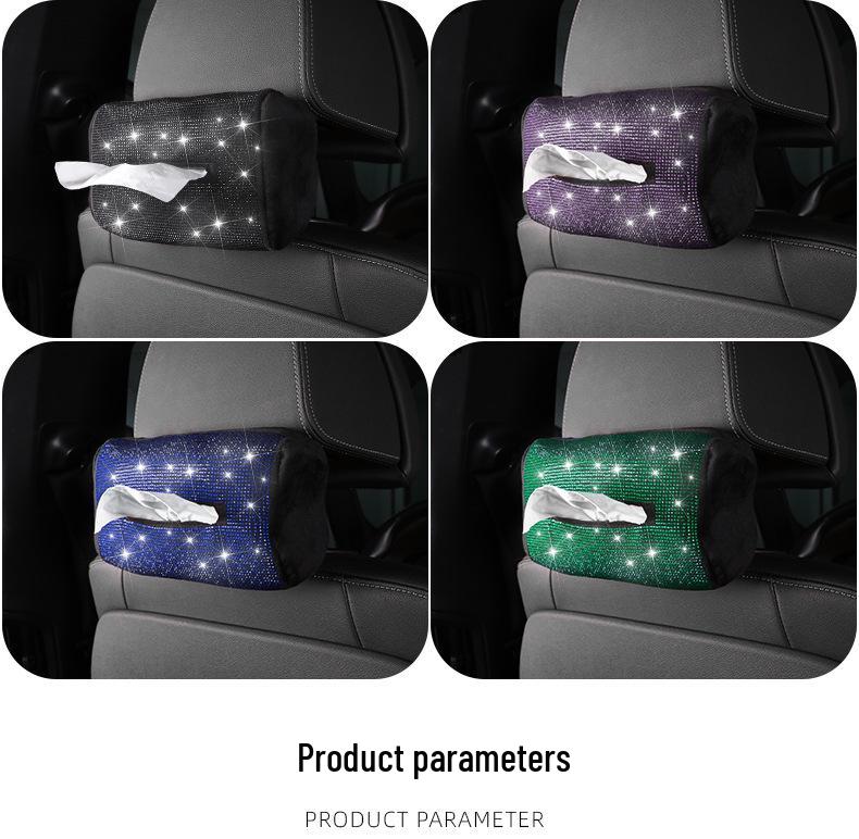Diamond Studded Car Tissue Holder - Sun Visor & Armrest Mount, Luxurious Pull-out Design, Cute & Convenient In-Car Accessory
