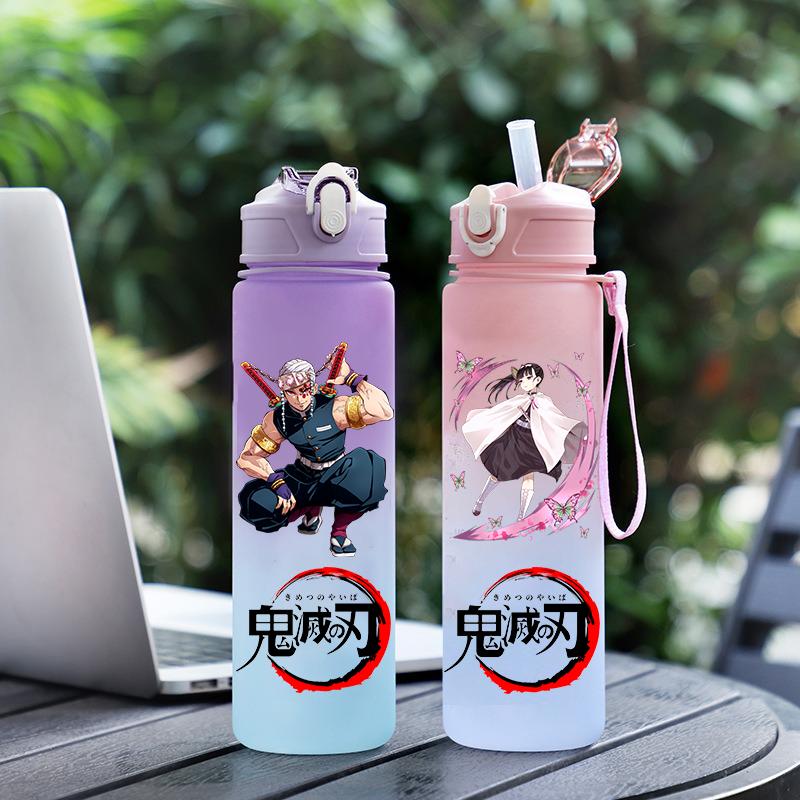 750ML Demon Slayer Cartoon Plastic Gradient Water Cup Portable Leak Proof Water Bottle Student Outdoor Sports Travel Water Cup