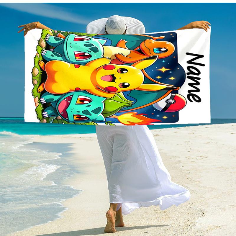 Personalized customized proof beach towel with Pokémon Pikachu pattern - soft, absorbent,quick-drying,perfect swimming,camping&bathing