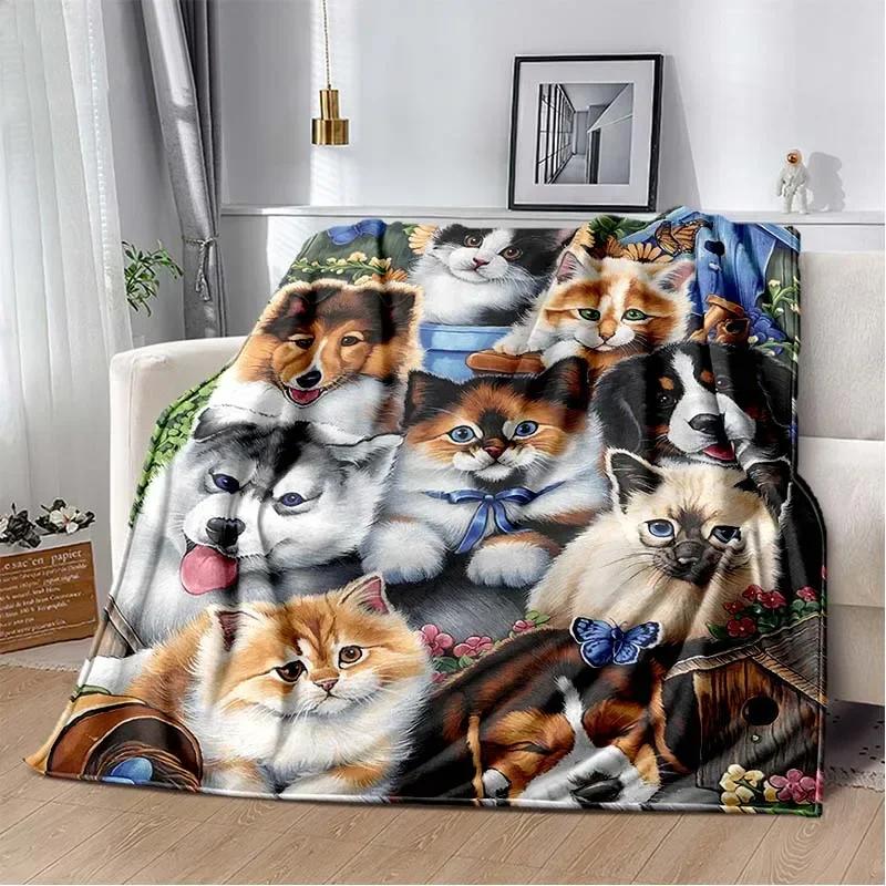 Animal Cat Dog Selfie Super Soft Plush Flannel Throw Blanket Suitable for Living Room Bedroom Sofa Warm Blanket