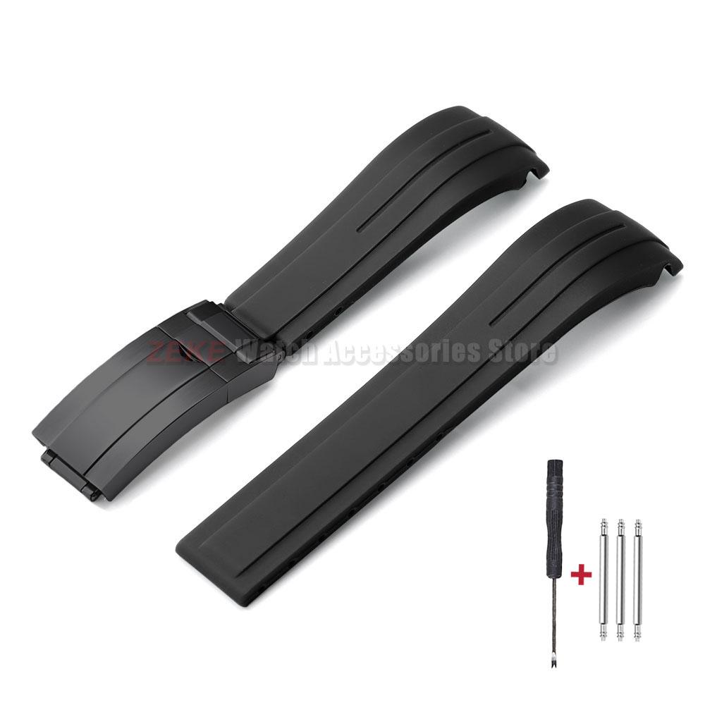 Curved End Rubber Watch Strap 20mm 21mm 22mm for Rolex for Water Ghost Folding Buckle Bracelet Waterproof Silicone Wrist Band